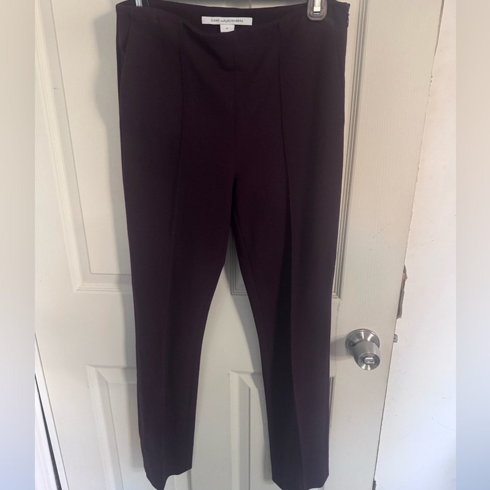 Diane Von Furstenberg Womens Zipper Fly High Rise Pleated Pants Purple Size 0